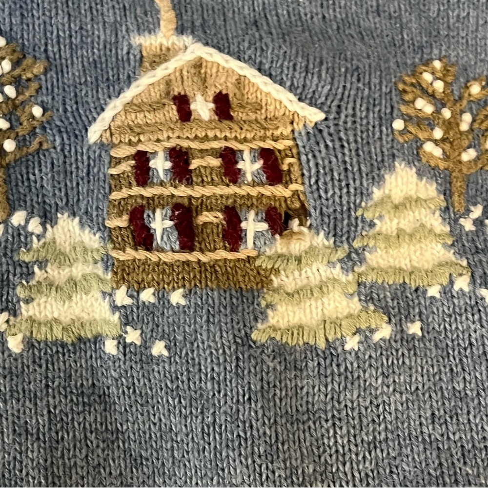 Christopher & Banks Blue Knit Vintage Ugly Christmas Sweater Grandma Embroidered - Picture 7 of 8